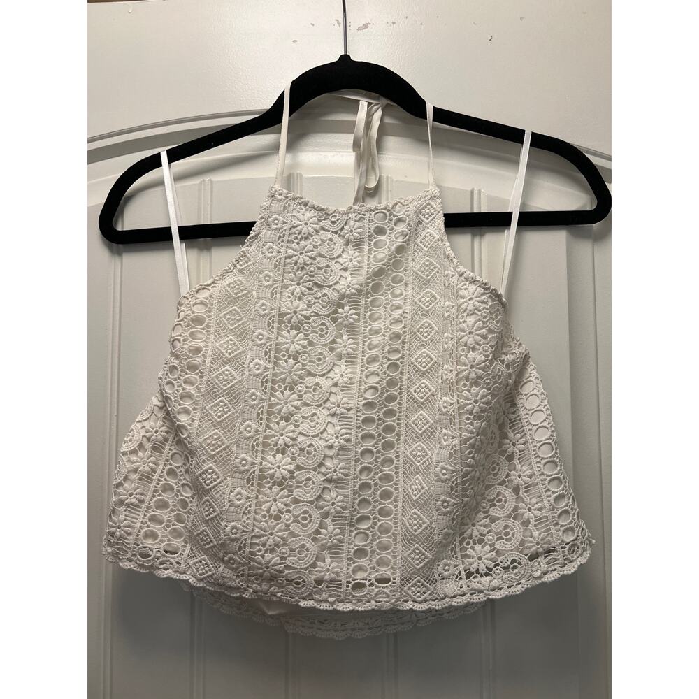 Hollister Women’s Sleeveless Sexy Tie Embroidered Flower Summer Top Size S White